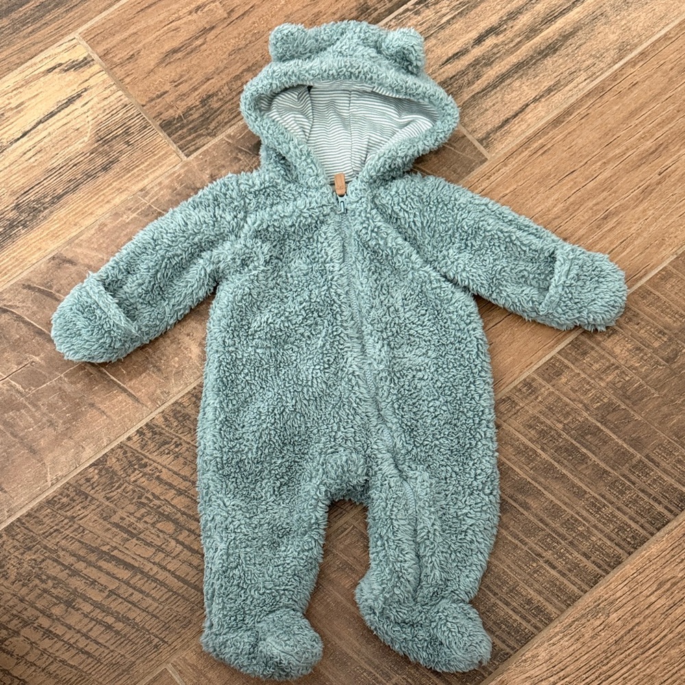 3 Month Carter's Plush Hooded Baby One-Piece Footie in Aqua